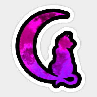 Purple Crescent Moon and Cat Sticker